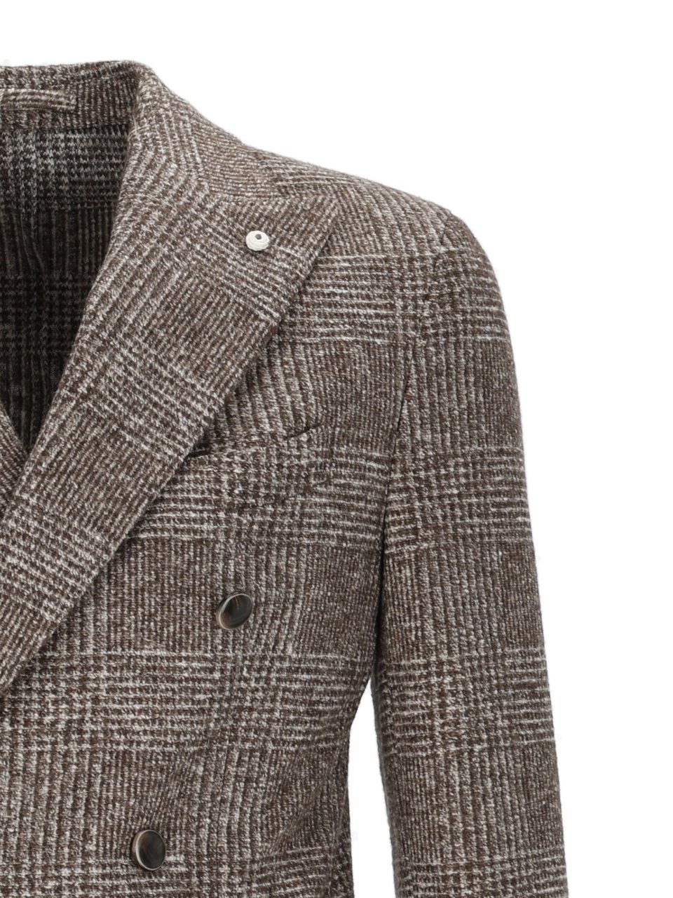 Luigi Bianchi Double-Breasted Checkered Jacket With Wide Lapels Bruin