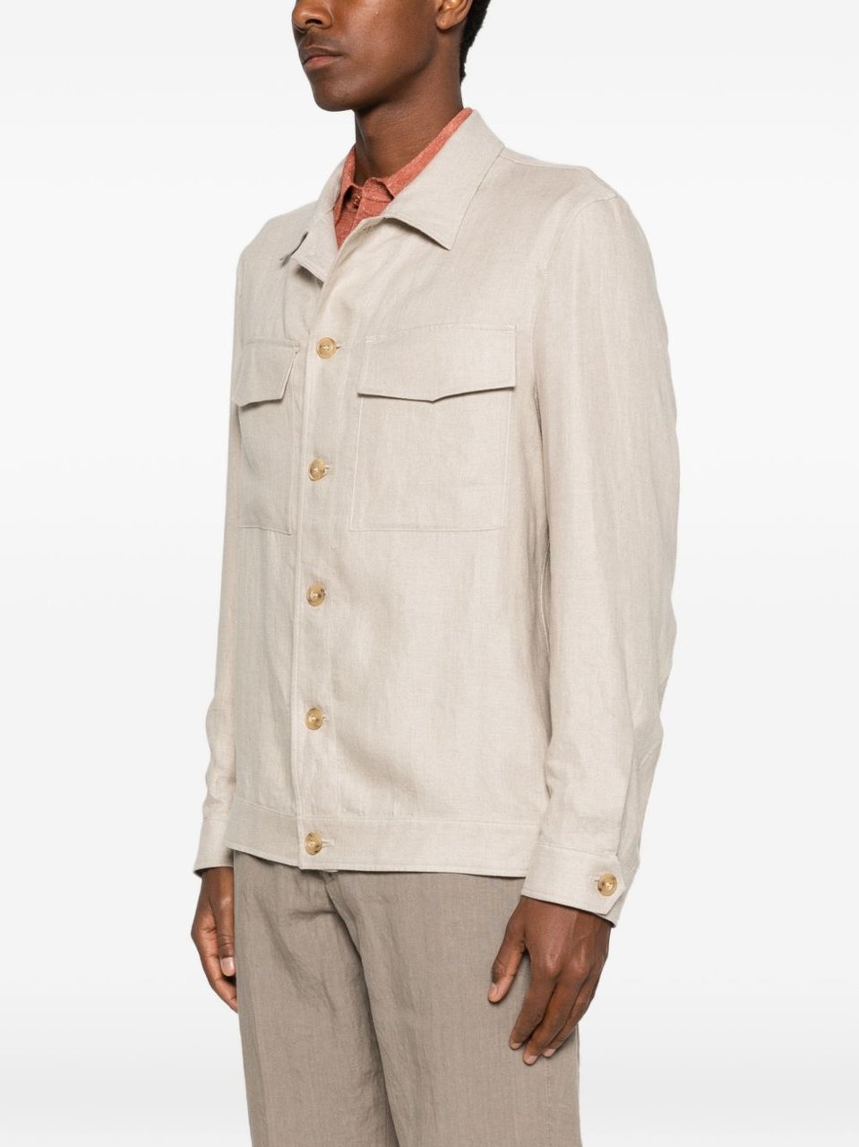 Luigi Bianchi Brando Beige Textured Flap Overshirt Wit
