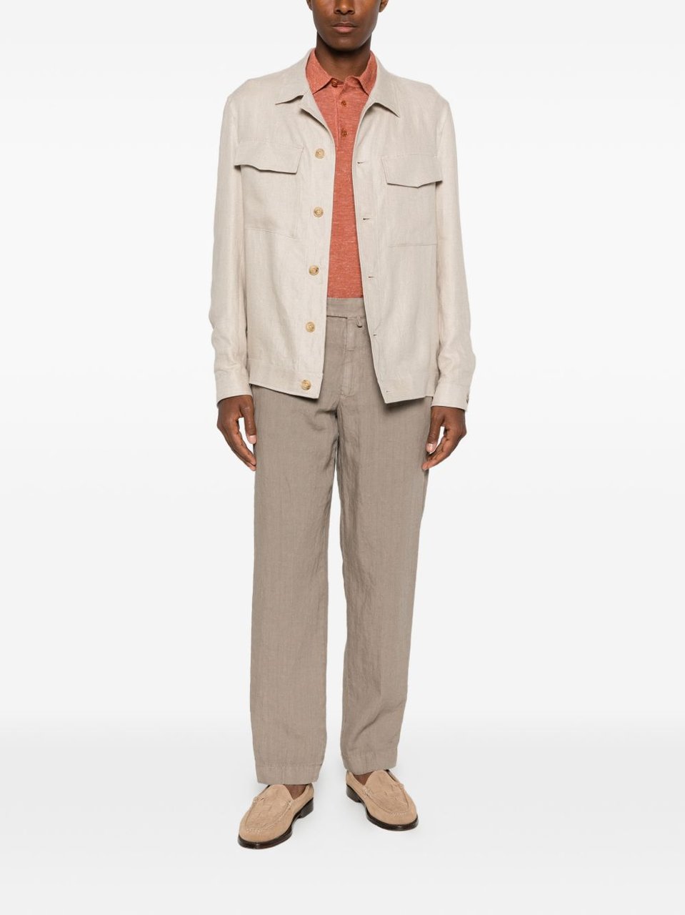 Luigi Bianchi Brando Beige Textured Flap Overshirt Wit