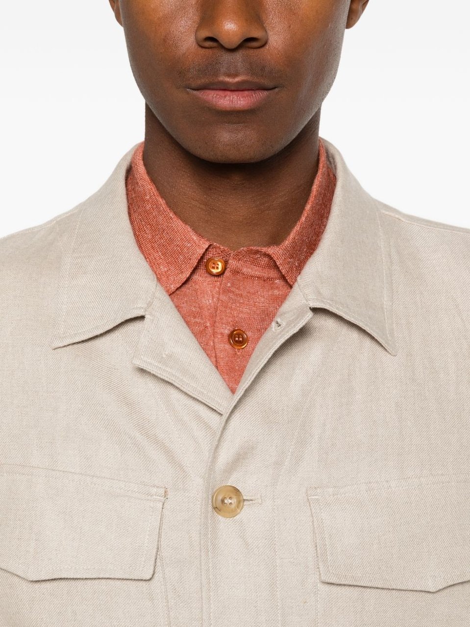 Luigi Bianchi Brando Beige Textured Flap Overshirt Wit