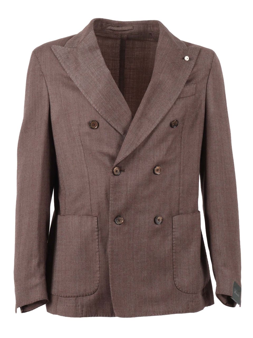 Luigi Bianchi Double Breasted Drop S Herringbone Blazer Grijs