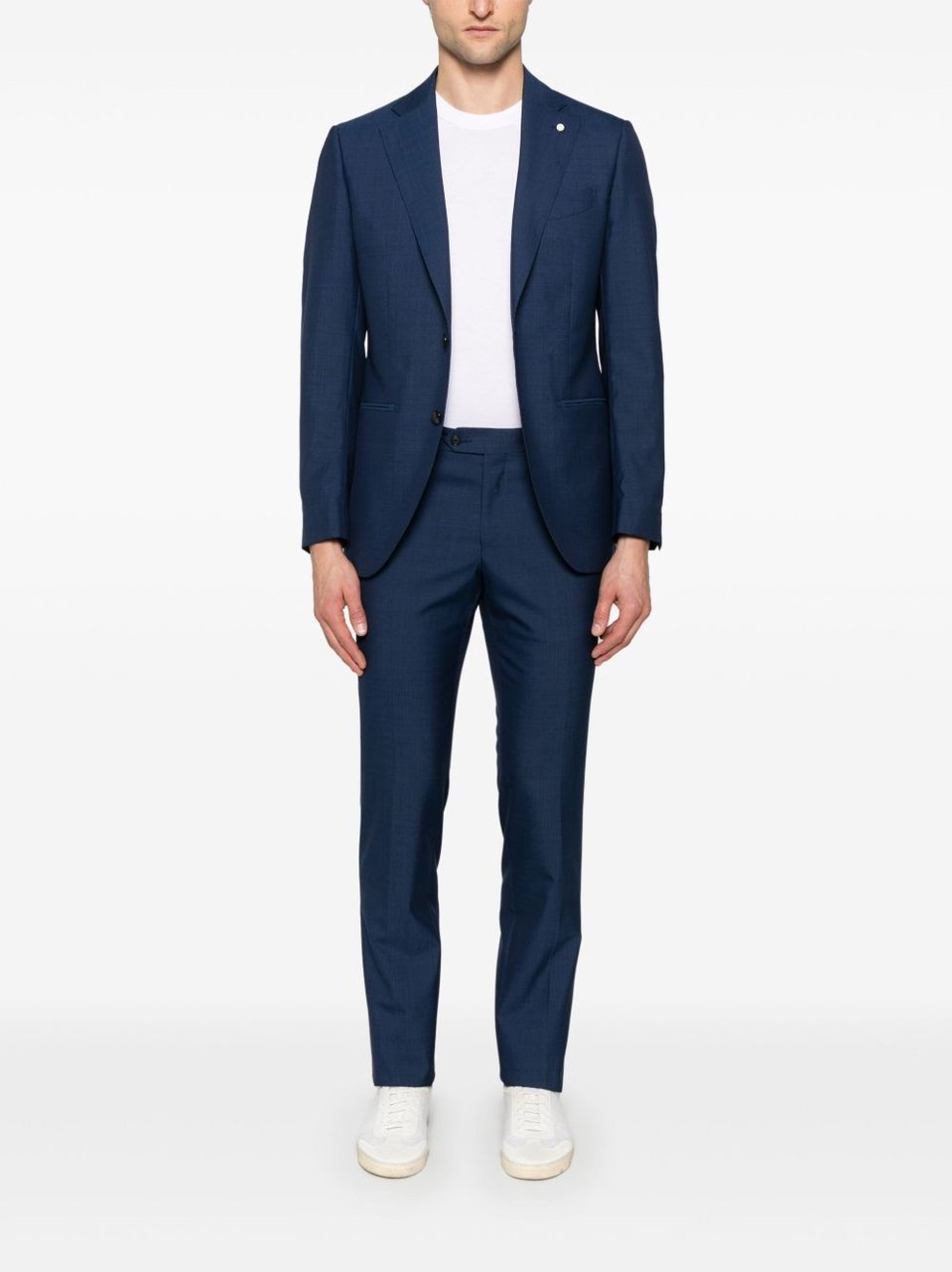 Luigi Bianchi Navy Blue Tailored Wool Suit Zwart