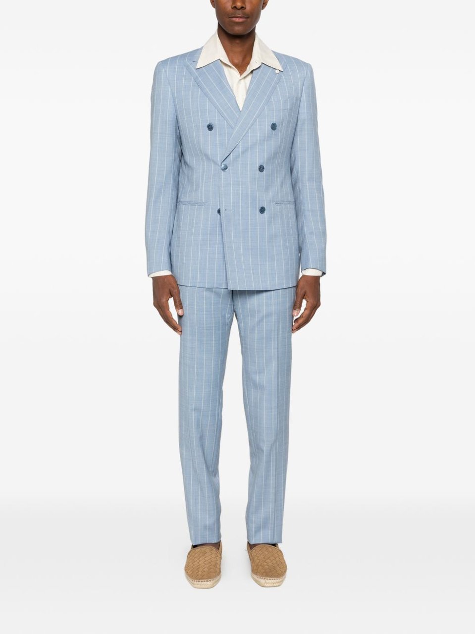 Luigi Bianchi Pinstriped Virgin Wool Blend Suit Blauw