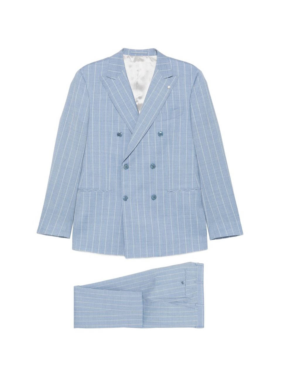 Luigi Bianchi Pinstriped Virgin Wool Blend Suit Blauw
