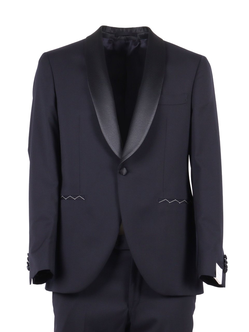 Luigi Bianchi Black Satin Shawl Collar Suit Zwart