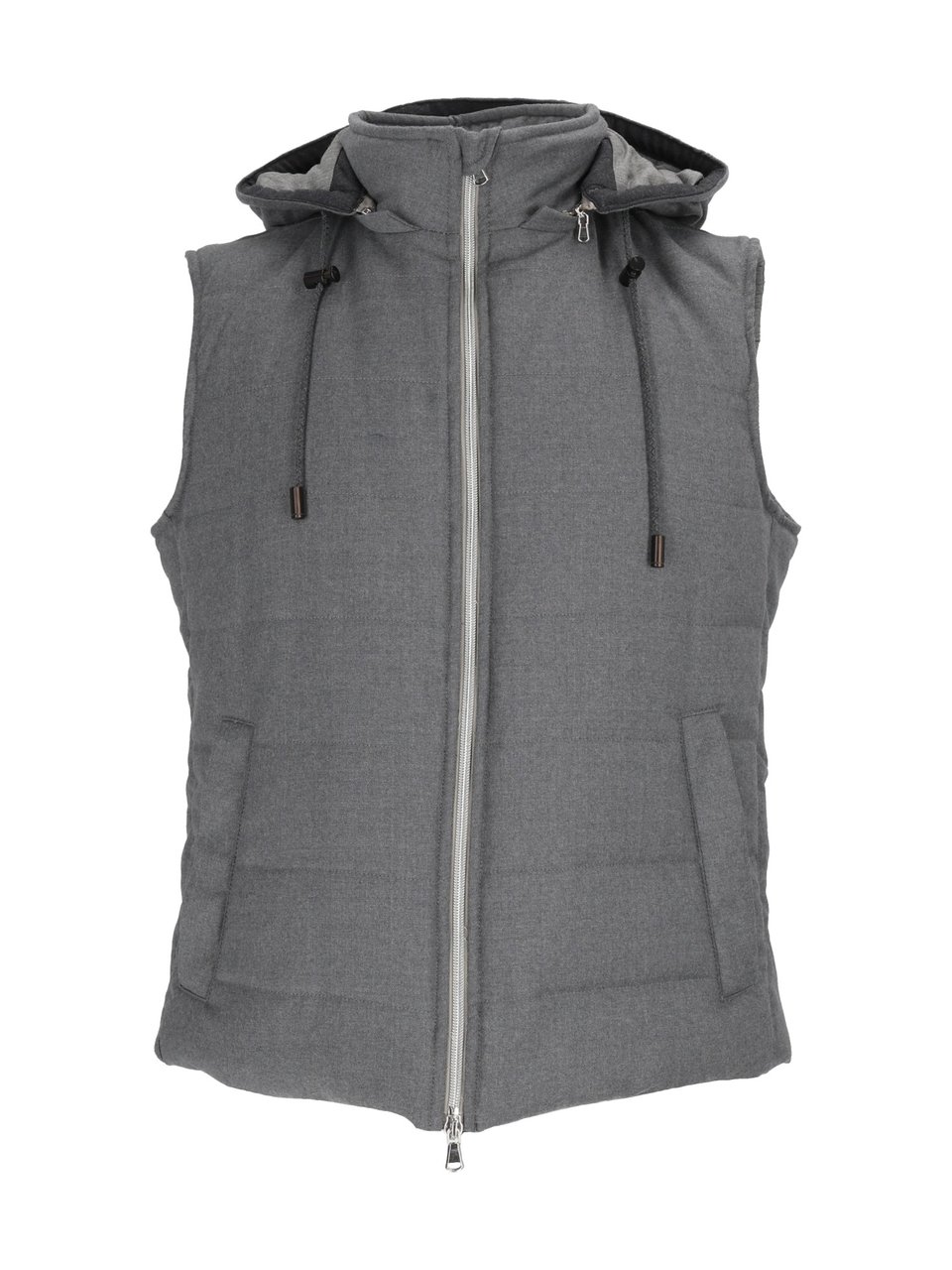 Luigi Bianchi Sleeveless Padded Vest with High Collar and Adjustable Hood Grijs