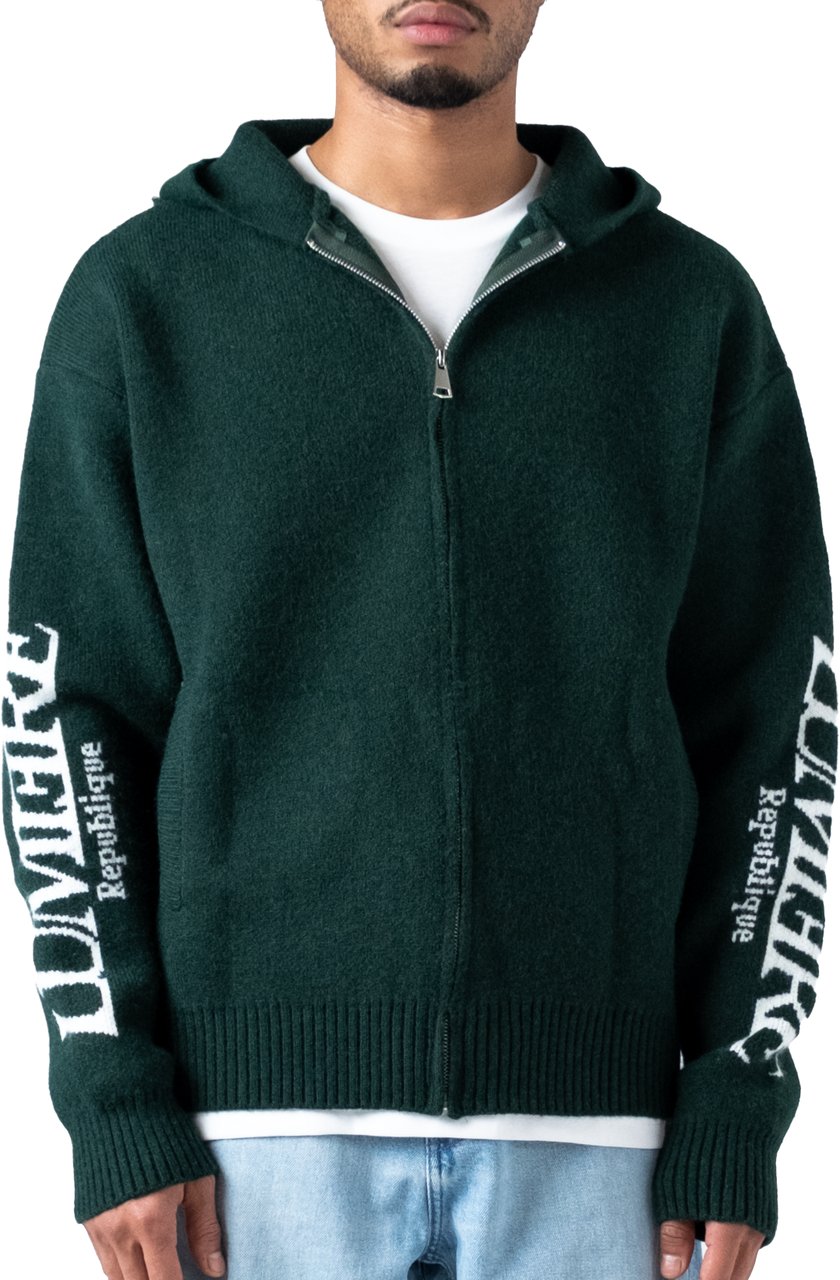 LUMI3RE The Republique Knitted Zipper Hoodie Green Groen
