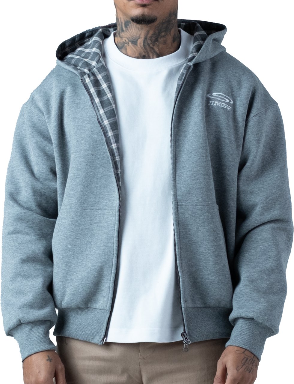 LUMI3RE Wave Logo Plaid Hoodie Grey Grijs