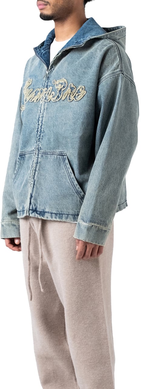 LUMI3RE Washed Loop Logo Hooded Denim jacket Lichtblauw