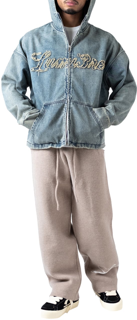 LUMI3RE Washed Loop Logo Hooded Denim jacket Lichtblauw