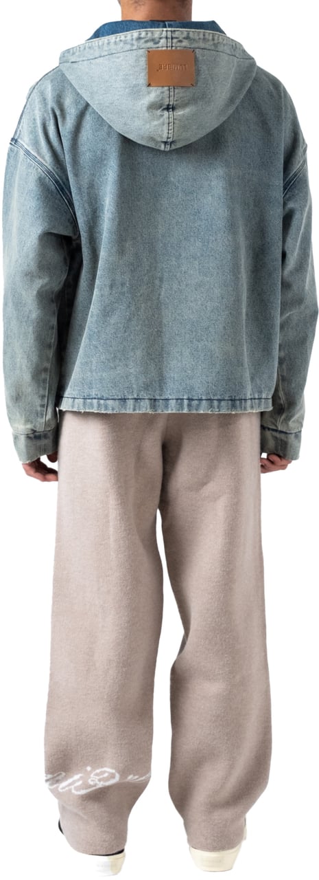 LUMI3RE Washed Loop Logo Hooded Denim jacket Lichtblauw