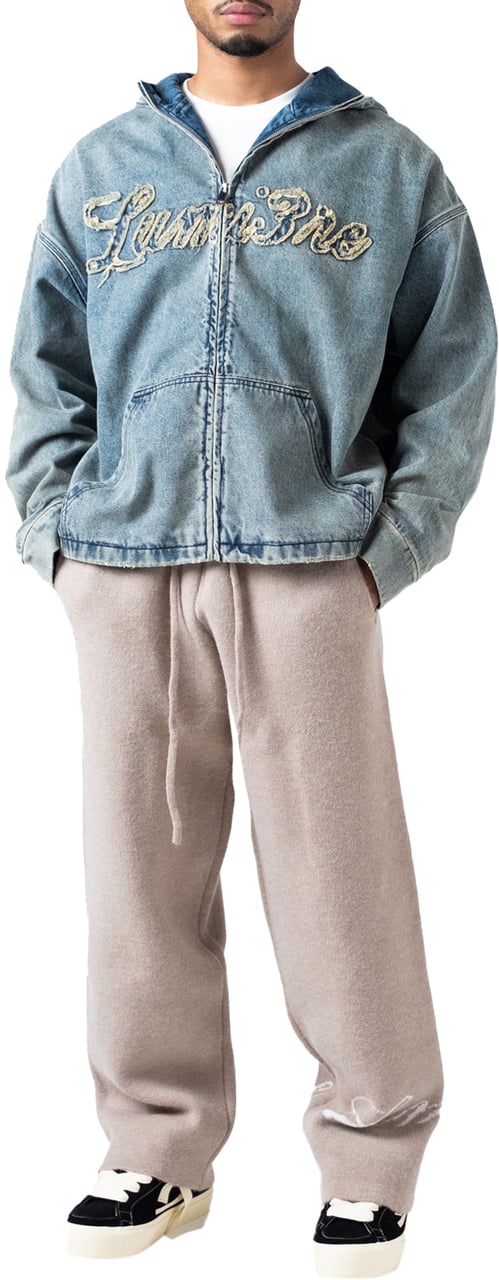 LUMI3RE Washed Loop Logo Hooded Denim jacket Lichtblauw