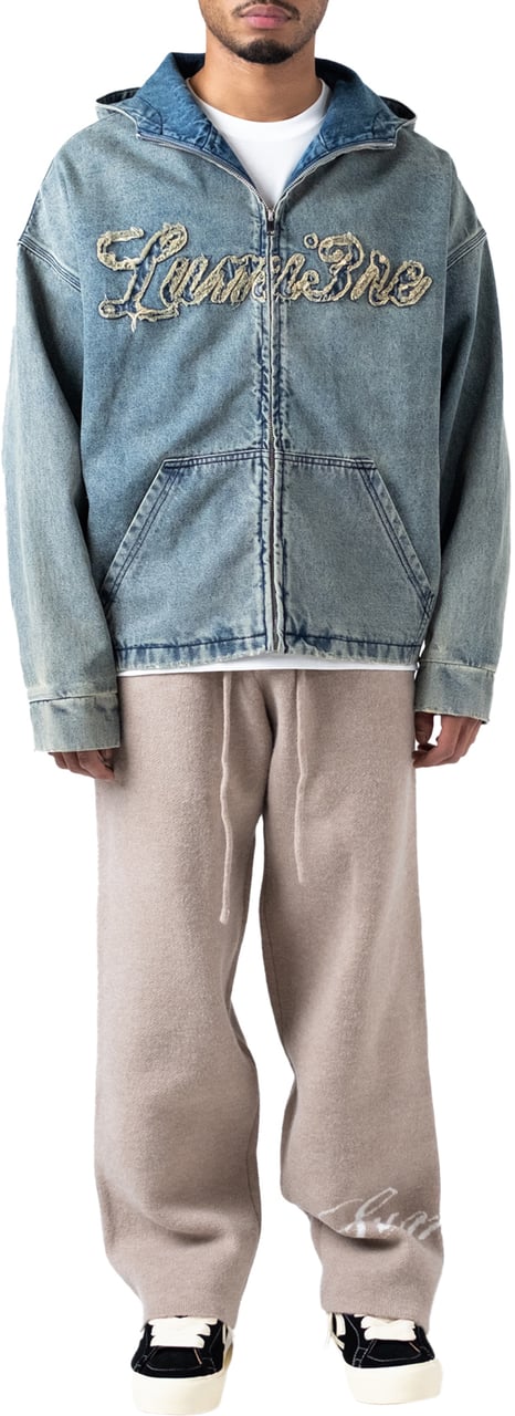 LUMI3RE Washed Loop Logo Hooded Denim jacket Lichtblauw