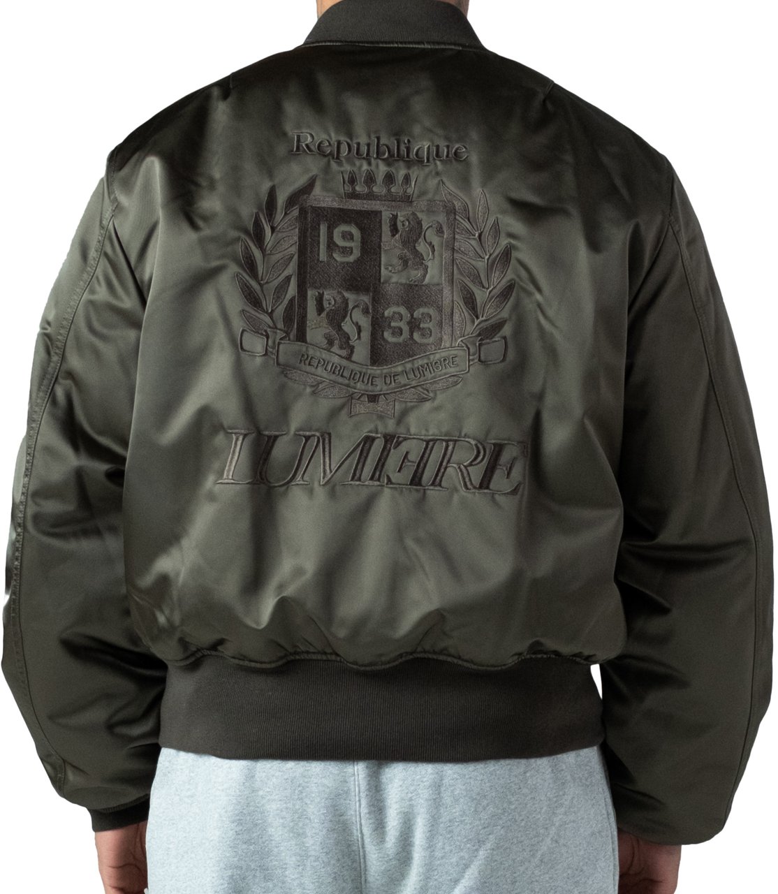 LUMI3RE Republique Nylon Bomber Jacket Green Groen