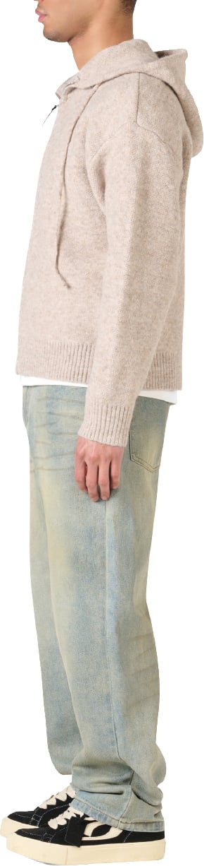 LUMI3RE Leather Patch Knitted Hooded Sweater Beige Beige