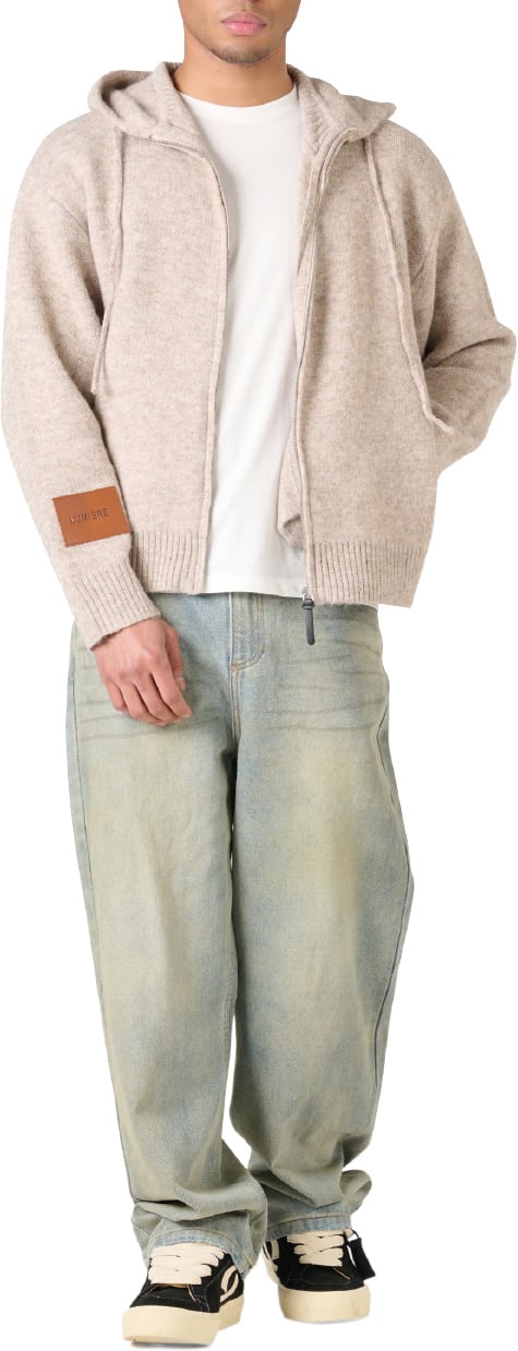 LUMI3RE Leather Patch Knitted Hooded Sweater Beige Beige