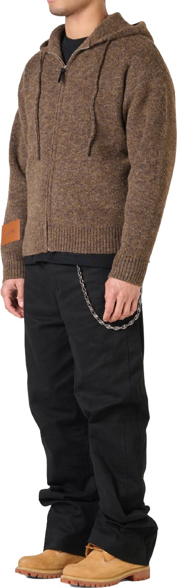 LUMI3RE Leather Patch Knitted Hooded Sweater Brown Bruin