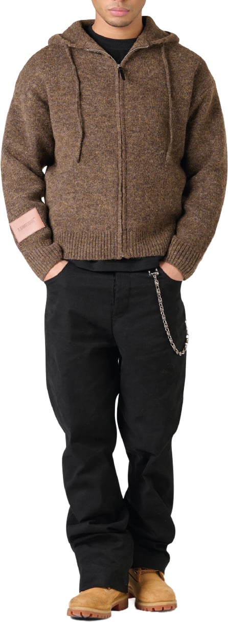 LUMI3RE Leather Patch Knitted Hooded Sweater Brown Bruin
