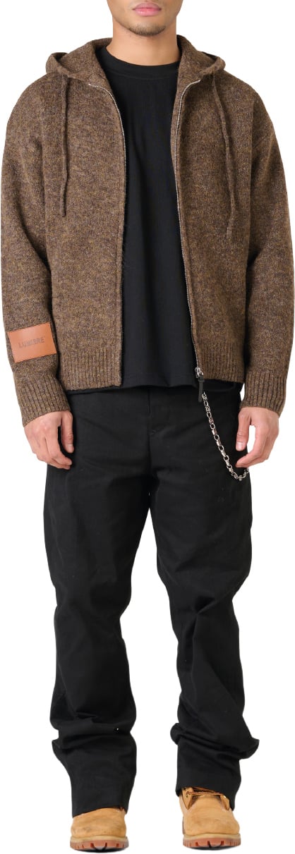LUMI3RE Leather Patch Knitted Hooded Sweater Brown Bruin