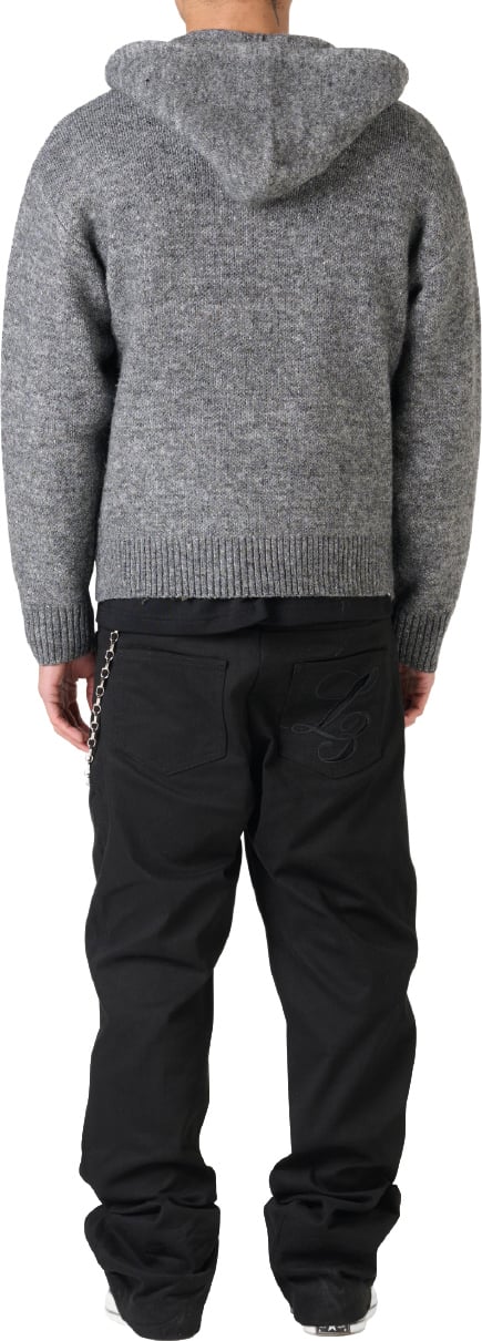 LUMI3RE Leather Patch Knitted Hooded Sweater Black-Grey Zwart