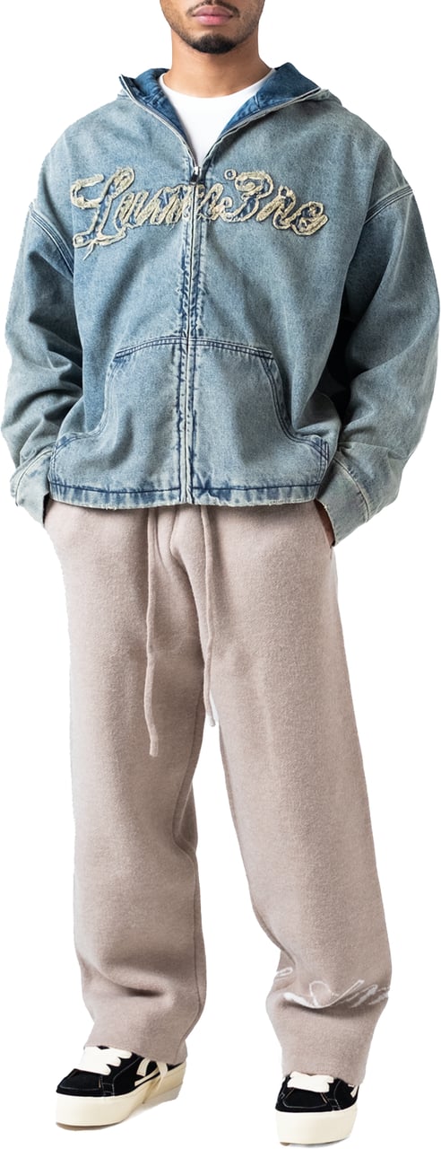 LUMI3RE Washed Loop Logo Hooded Denim jacket Lichtblauw