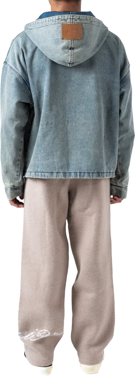 LUMI3RE Washed Loop Logo Hooded Denim jacket Lichtblauw