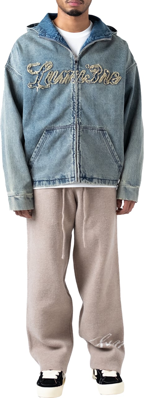 LUMI3RE Washed Loop Logo Hooded Denim jacket Lichtblauw