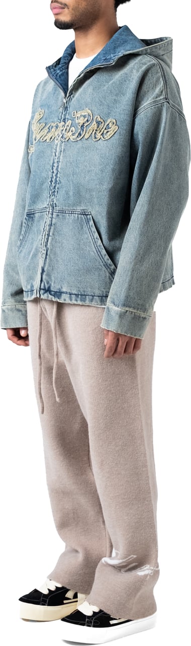 LUMI3RE Washed Loop Logo Hooded Denim jacket Lichtblauw