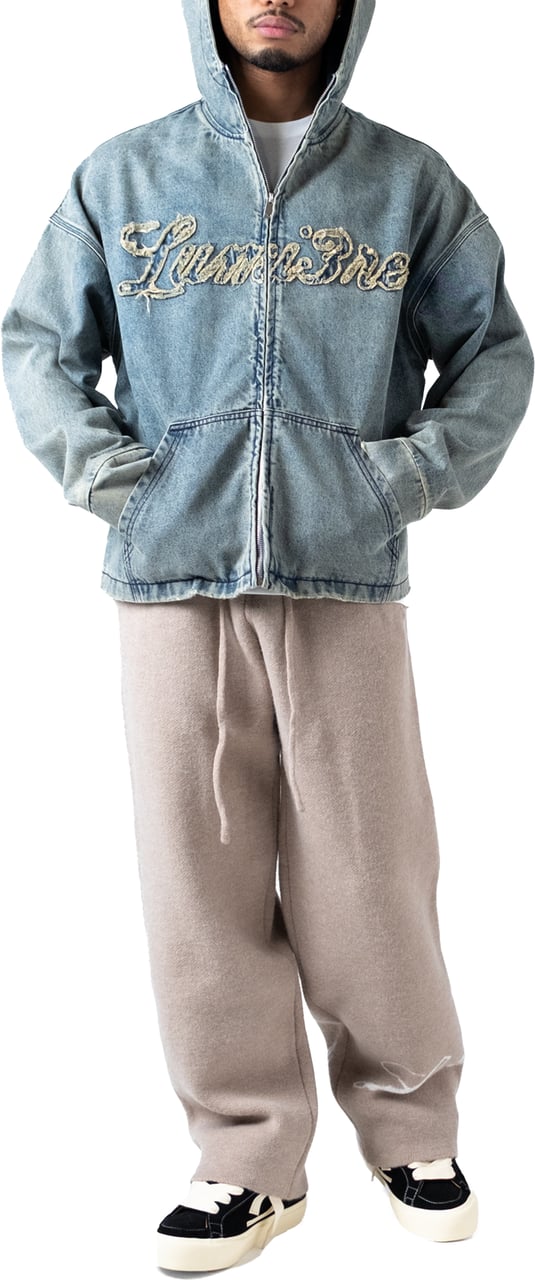 LUMI3RE Washed Loop Logo Hooded Denim jacket Lichtblauw