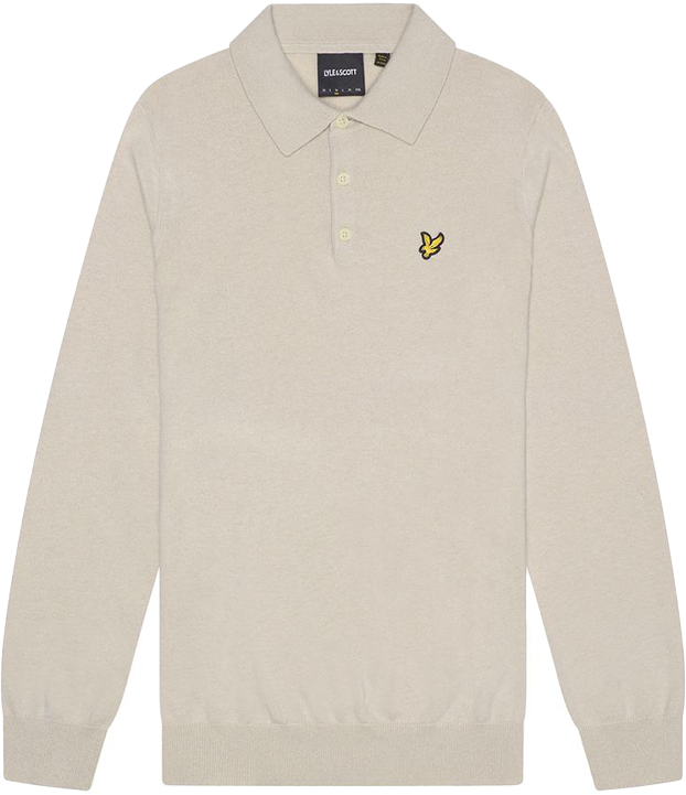 Lyle & Scott Lyle &amp; Scott Cotton Merino Long Sleeve Knitted Polo Beige
