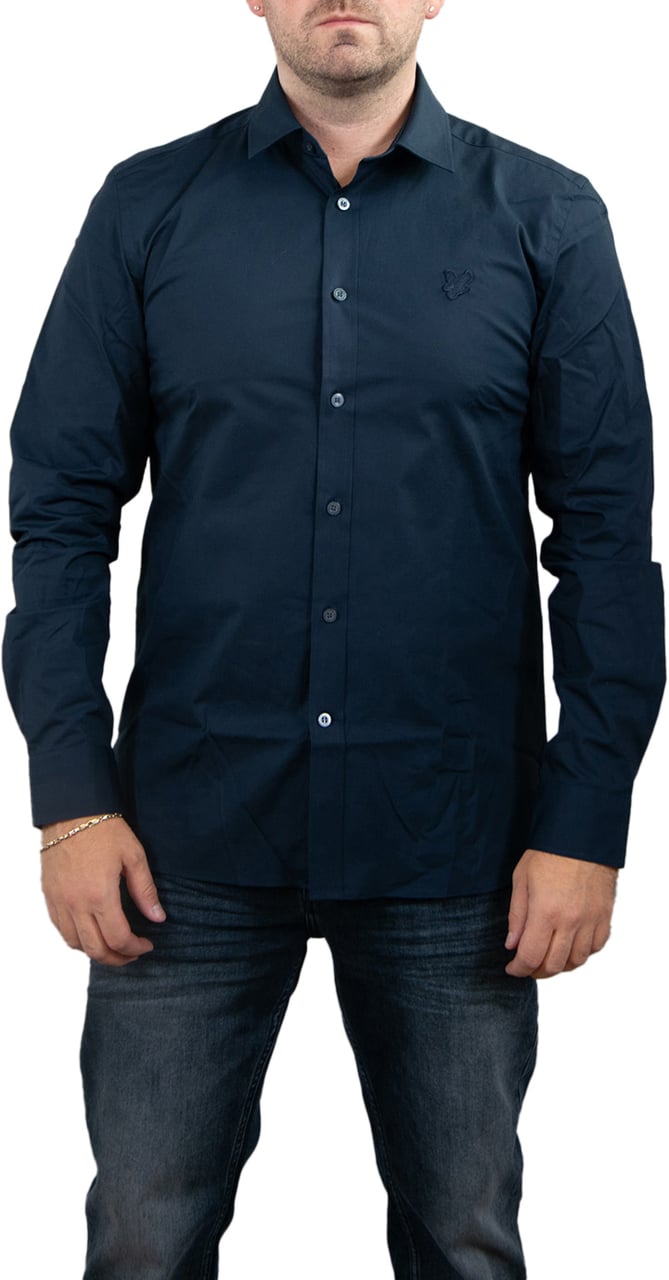 Lyle & Scott Lyle & Scott Tonal Eagle Easy Care Poplin Shirt Blauw