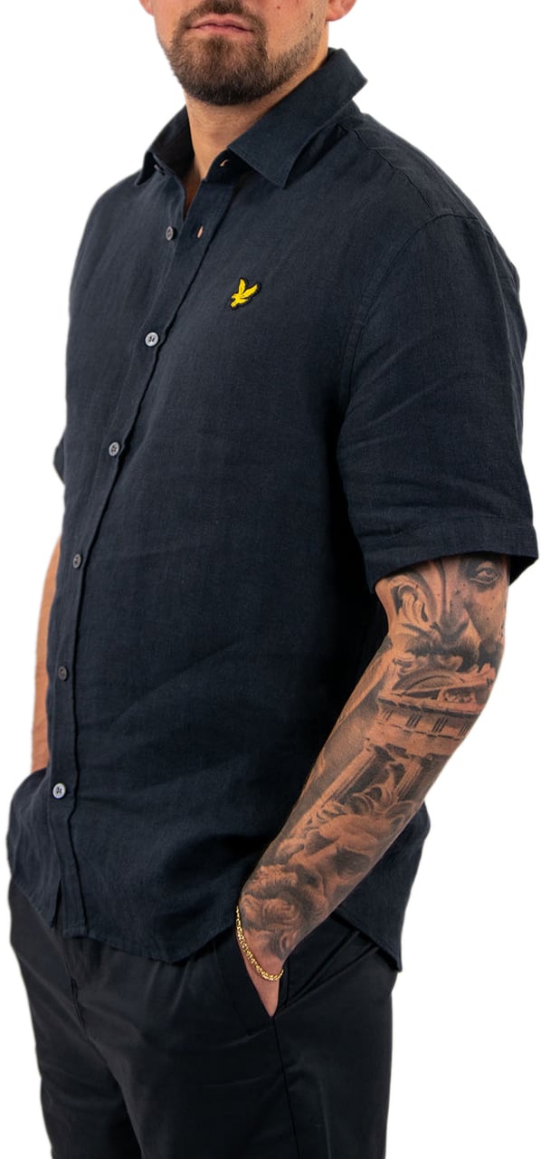 Lyle & Scott Short Sleeve Linen Blend Shirt Blauw