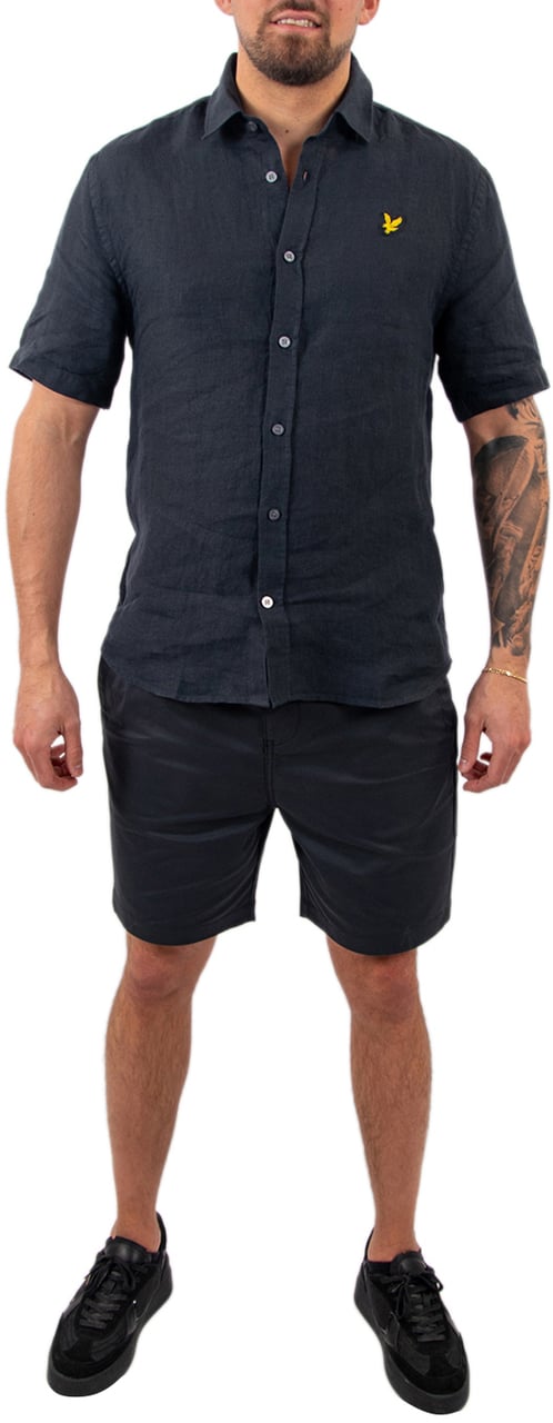 Lyle & Scott Short Sleeve Linen Blend Shirt Blauw