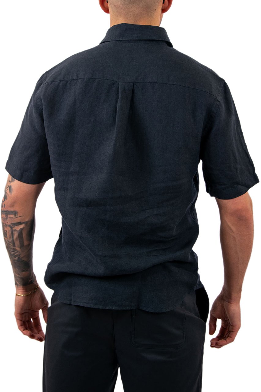 Lyle & Scott Short Sleeve Linen Blend Shirt Blauw