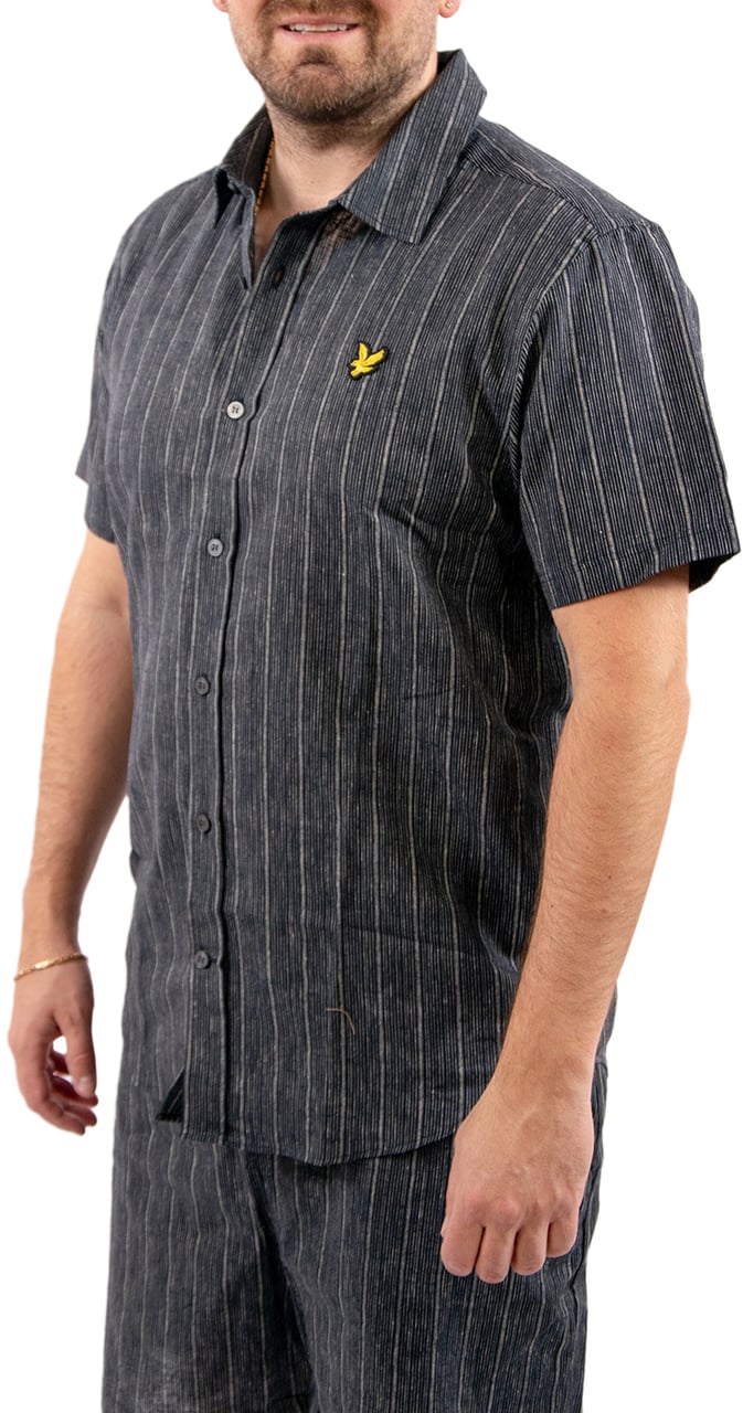 Lyle & Scott Short Sleeve Linen Ticking Stripe Shirt Blauw