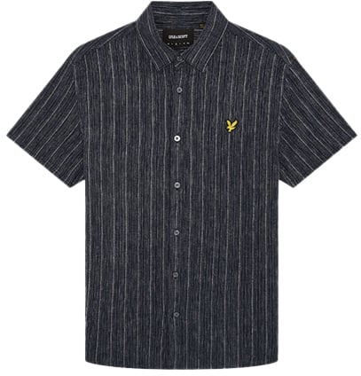 Lyle & Scott Short Sleeve Linen Ticking Stripe Shirt Blauw