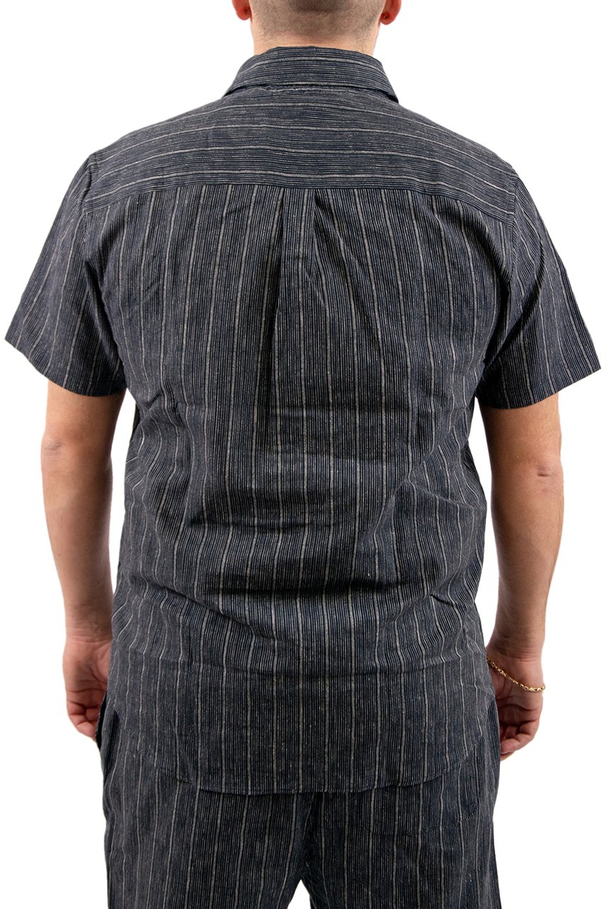 Lyle & Scott Short Sleeve Linen Ticking Stripe Shirt Blauw