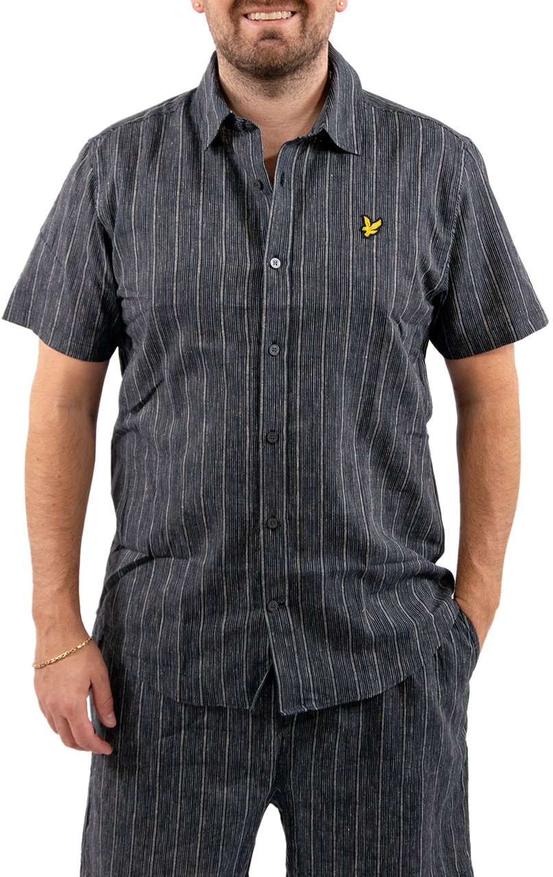 Lyle & Scott Short Sleeve Linen Ticking Stripe Shirt Blauw