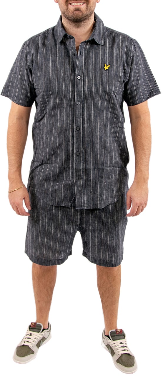 Lyle & Scott Short Sleeve Linen Ticking Stripe Shirt Blauw