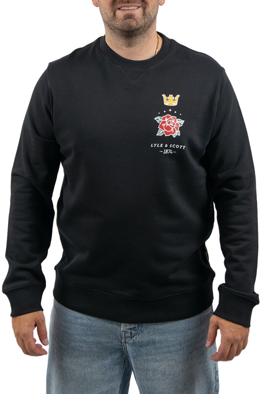 Lyle & Scott Rose And Crown Graphic Crew Neck Zwart
