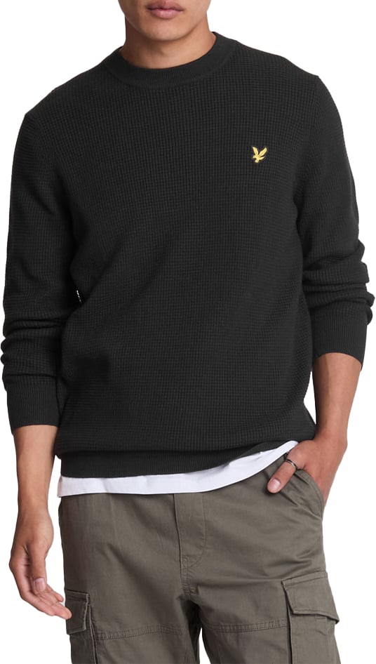 Lyle & Scott Lyle & Scott Grid Knit Crew Neck Jumper Zwart