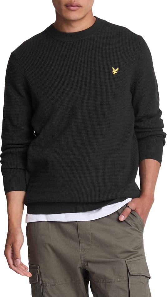 Lyle & Scott Lyle & Scott Grid Knit Crew Neck Jumper Zwart