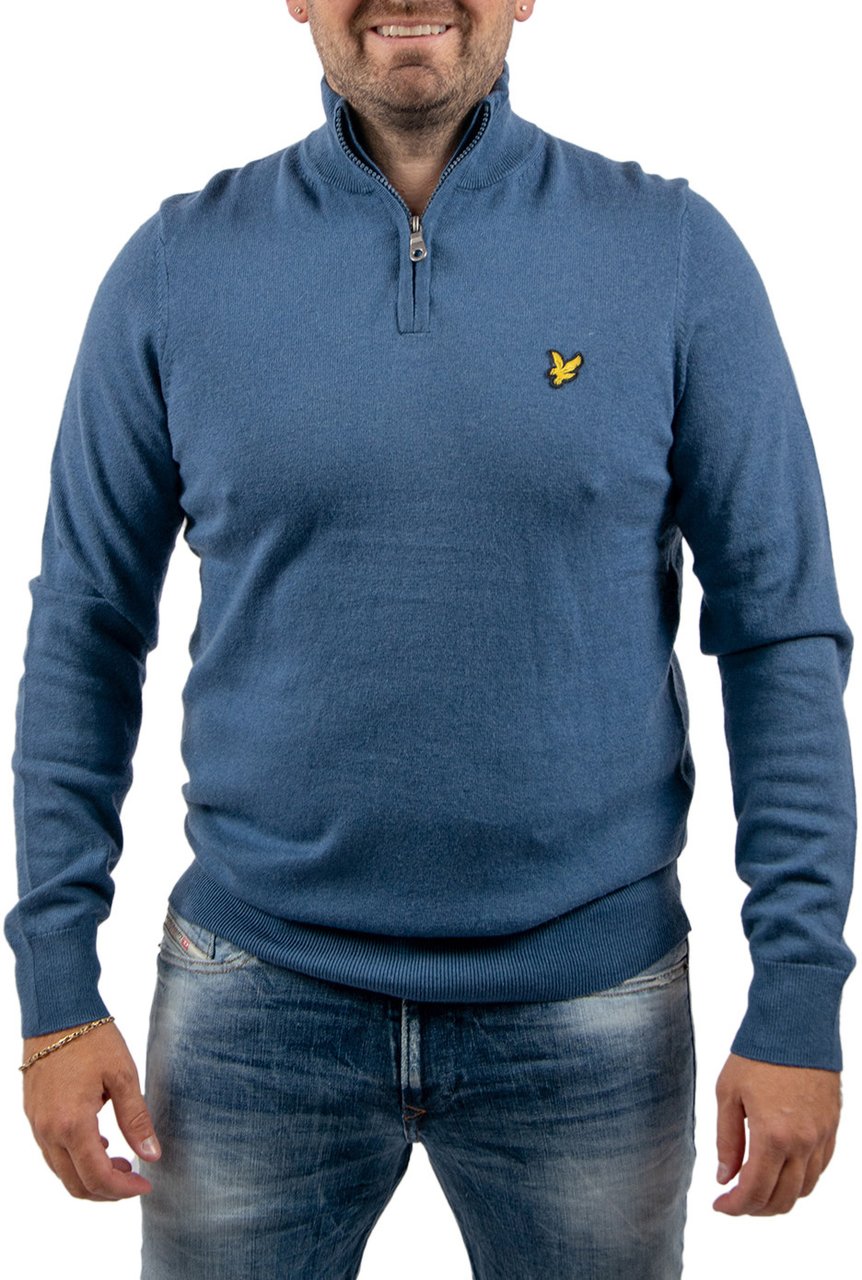 Lyle & Scott Cotton Merino Quarter Zip Jumper Blauw