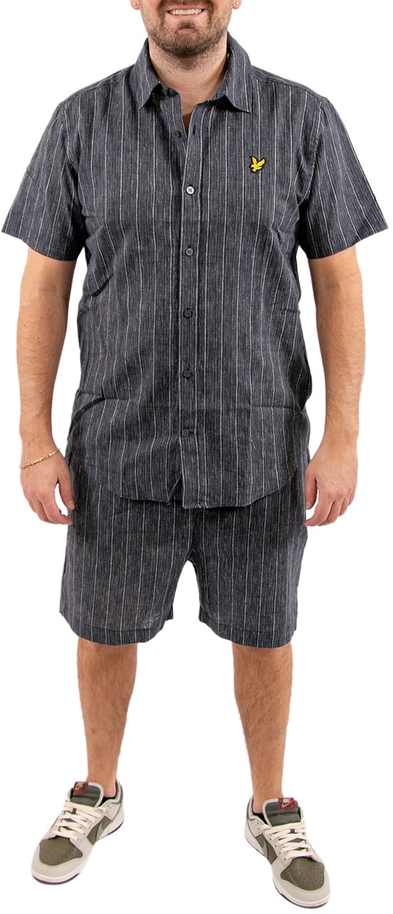 Lyle & Scott Linen Blend Ticking Stripe Short Blauw