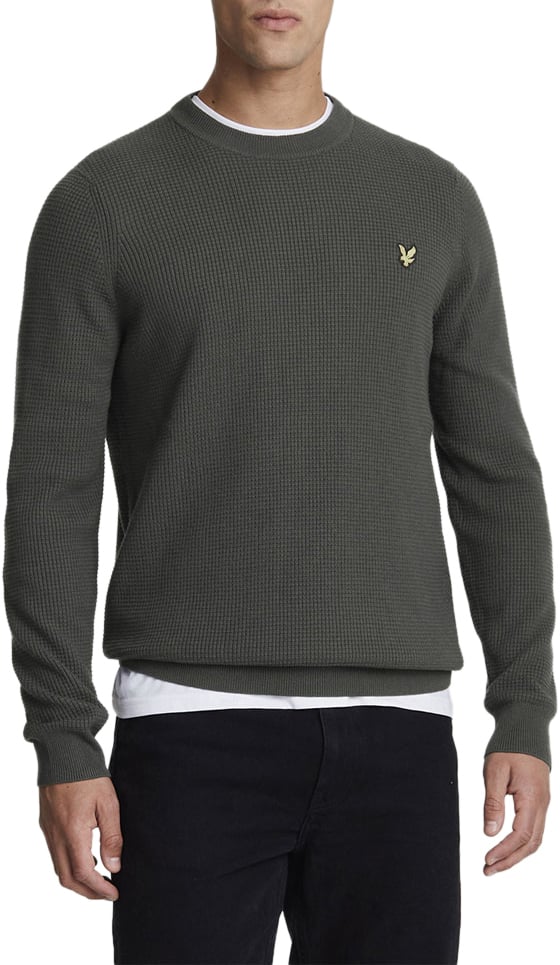 Lyle & Scott Grid Knit Crew Neck Jumper Grijs