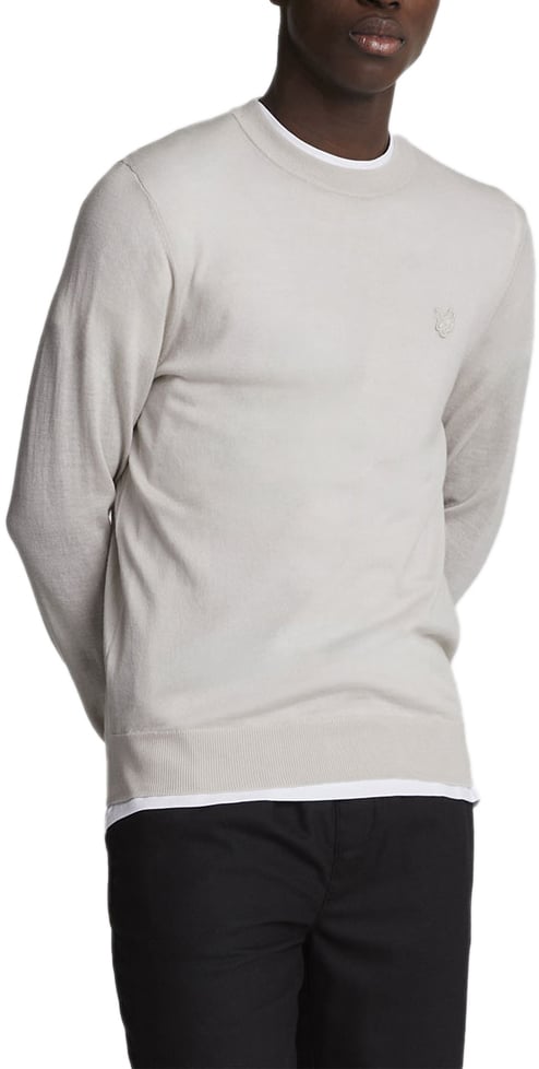 Lyle & Scott Tonal Eagle Merino Crew Neck Jumper Beige