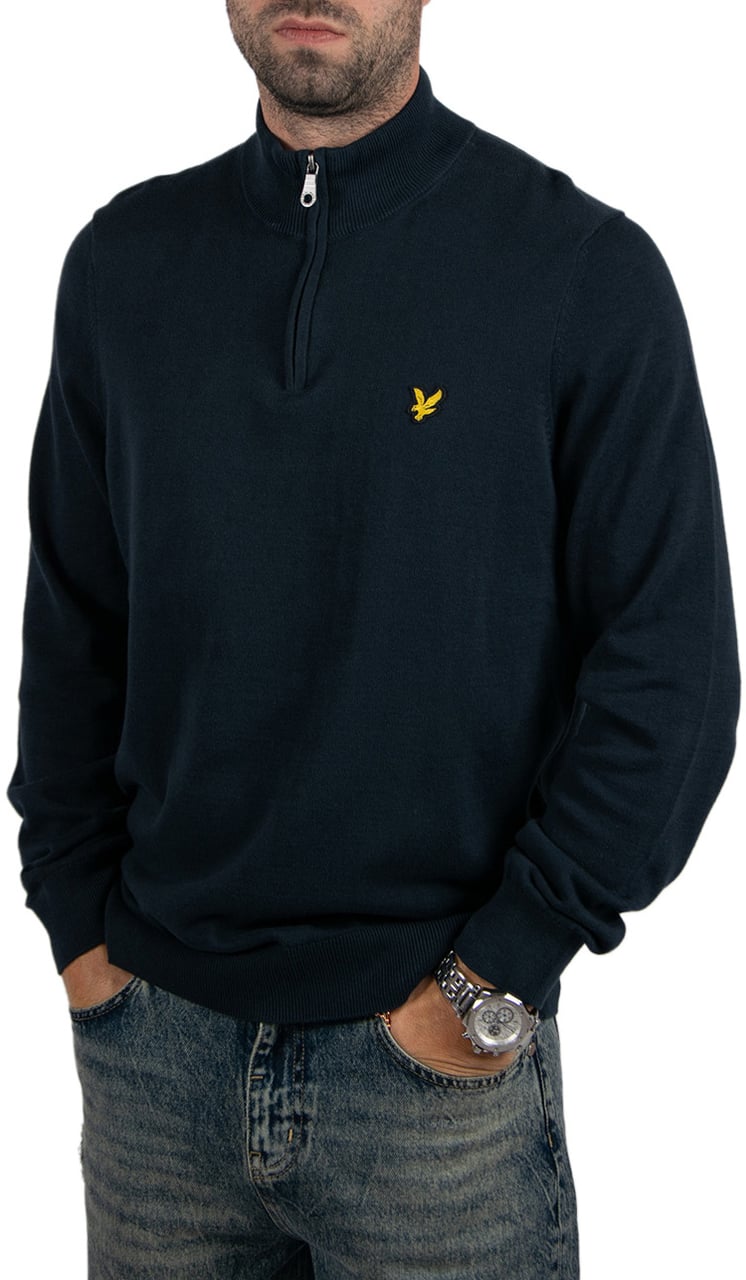 Lyle & Scott Cotton Quarter Zip Jumper Blauw