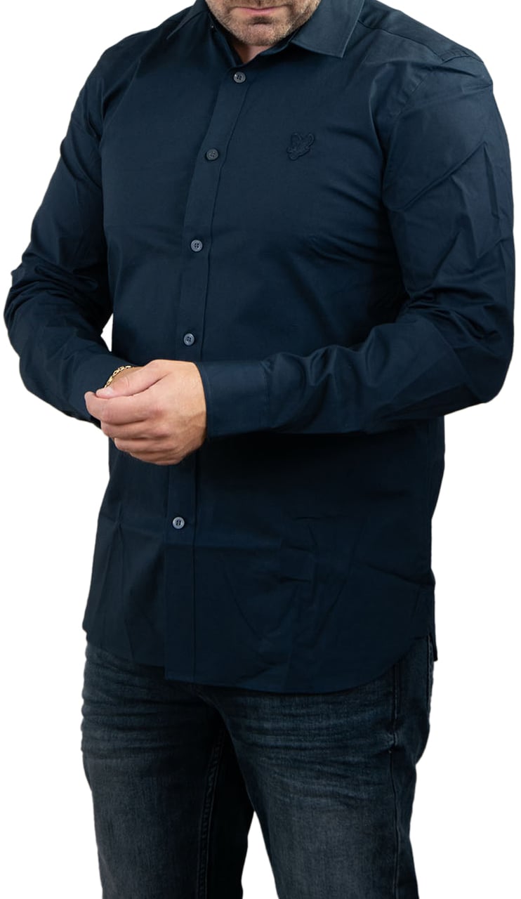 Lyle & Scott Tonal Eagle Easy Care Poplin Shirt Blauw