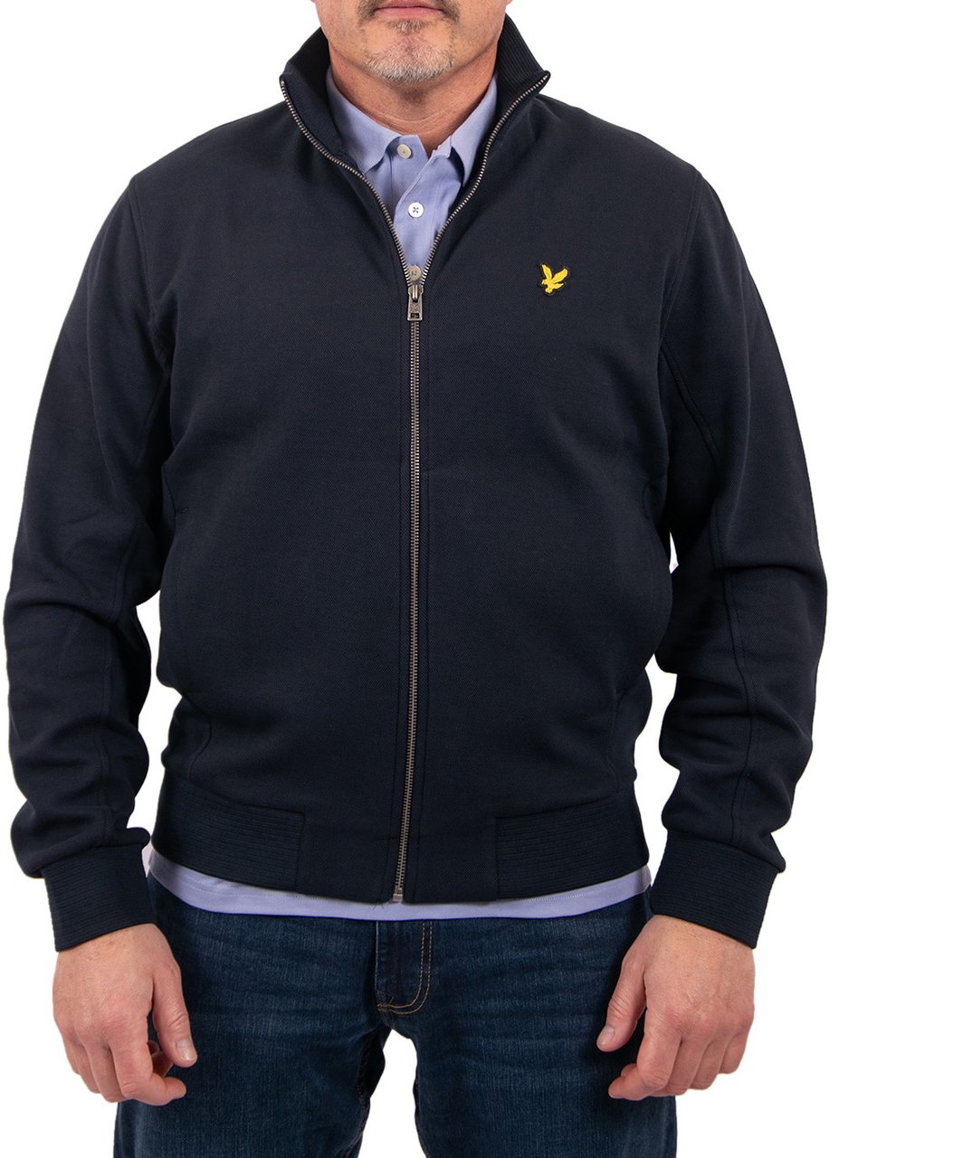 Lyle & Scott Pique Zip Through Track Jacket Blauw