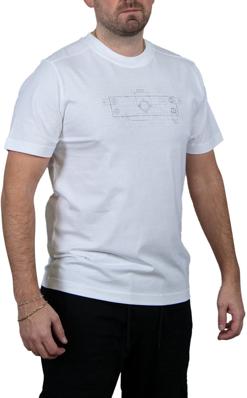 Ma.Strum Badge Blueprint Tee Wit